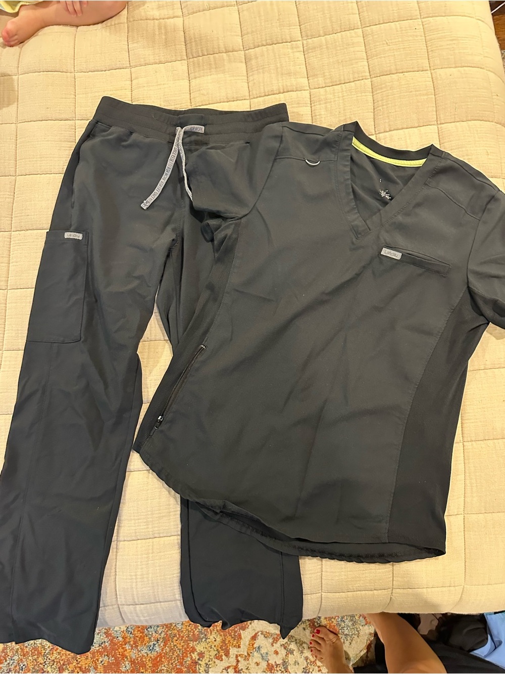 Landau Black Women's Scrub Top and Jogger Pants Set